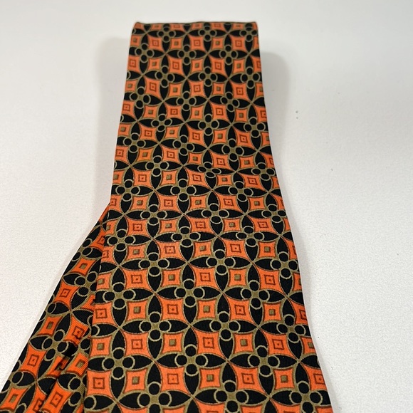 FR TRIPLER & CO NEW YORK 100% Silk Handmade Vintage Orange Square Pattern Tie - Picture 3 of 9